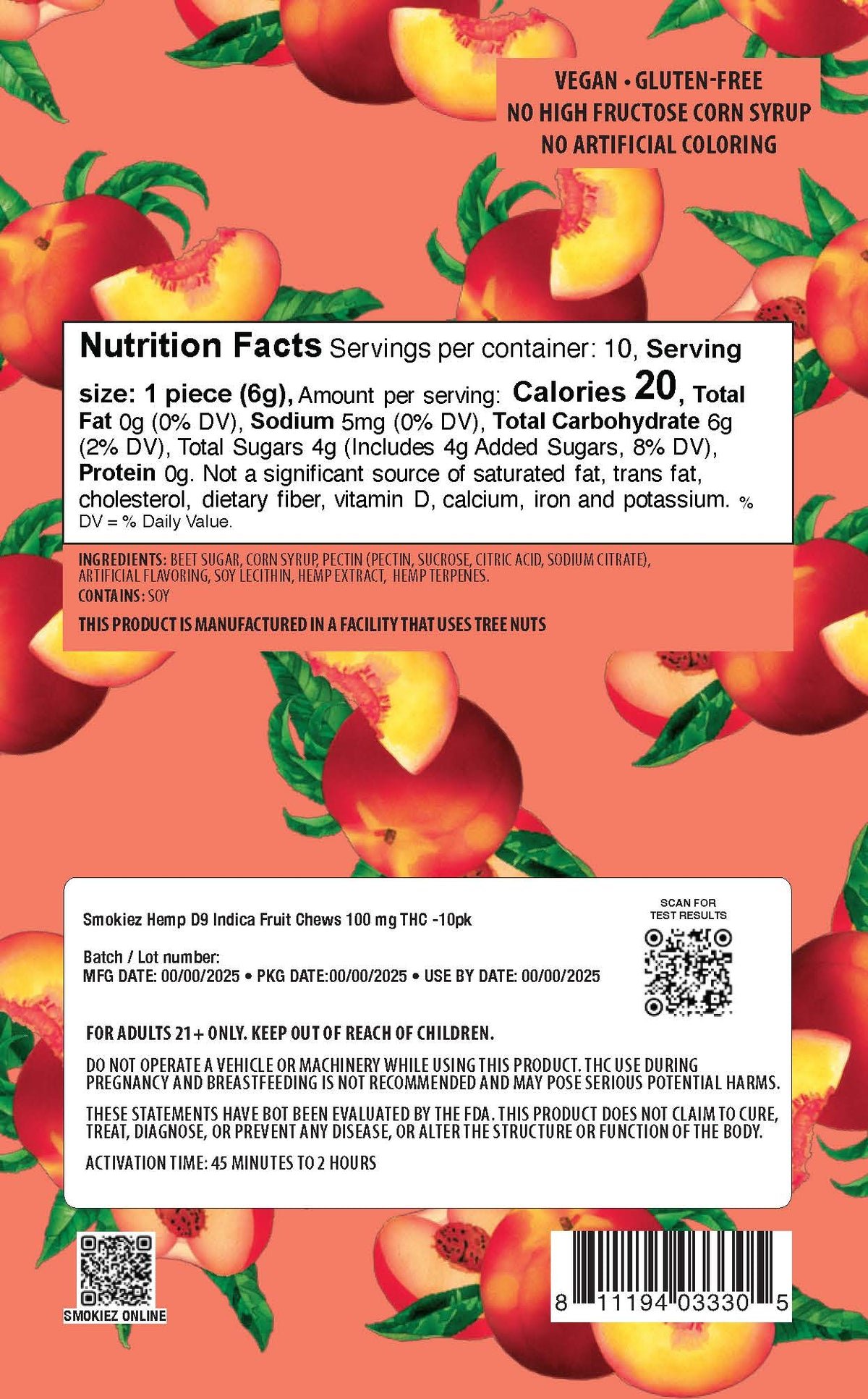 PEACH 10PK 100MG HEMP DELTA-9 GUMMIES