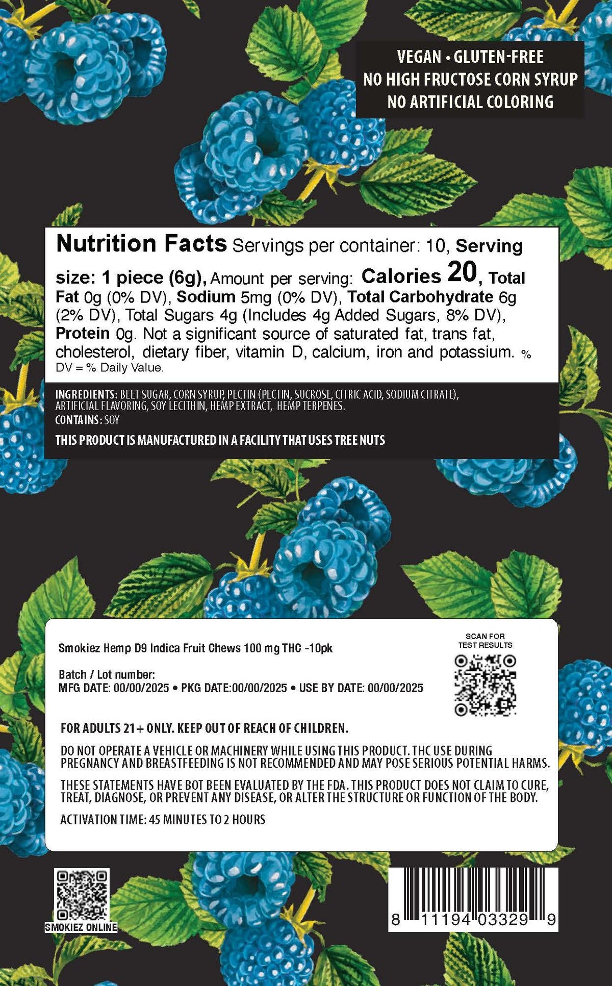 SOUR BLUE RASPBERRY 10PK 100MG HEMP DELTA-9 GUMMIES